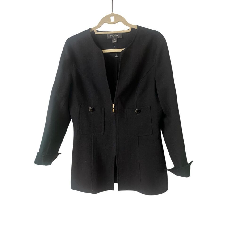 St. John zip front 109% wool jacket black size 6